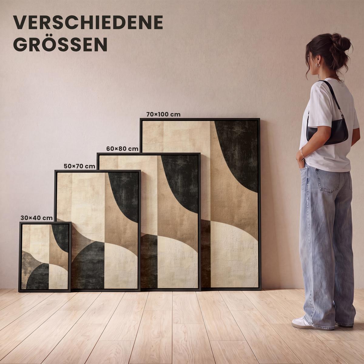 LEINWAND Bilder mit Rahmen - Abstrakt - Flugzeuge - Schwarz - Rund - 50x70 - Beige, Textil (50/70cm) - MuchoWow