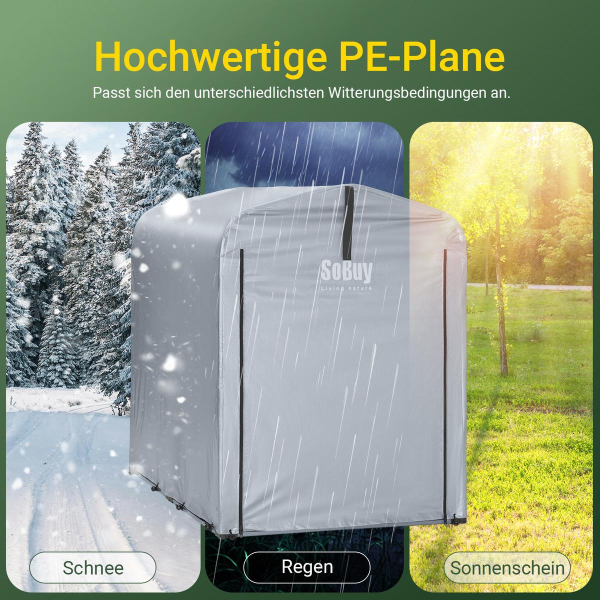 FAHRRADGARAGE wetterfest für 1-2 Fahrräder, 120x163x176cm, Silber-Eisen - Hellgrau, Metall (120/163/176cm) - SoBuy