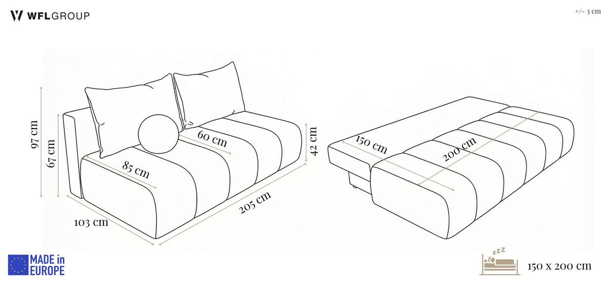 SCHLAFSOFA Milla mit Bettkasten, Grau 205/97/103 cm - Grau, Textil/Metall (205/97/103cm) - WFL GROUP