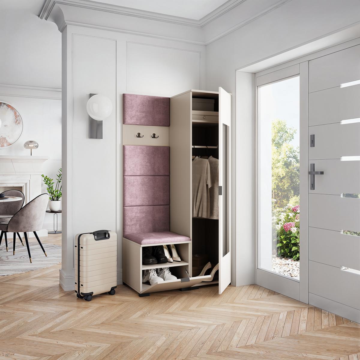 GARDEROBENSCHRANK VIRA 95/181/51 cm Modern Garderobe-Set Kaschmir - Kaschmir/Lila, Holzwerkstoff (95/181/51cm) - MASSENO
