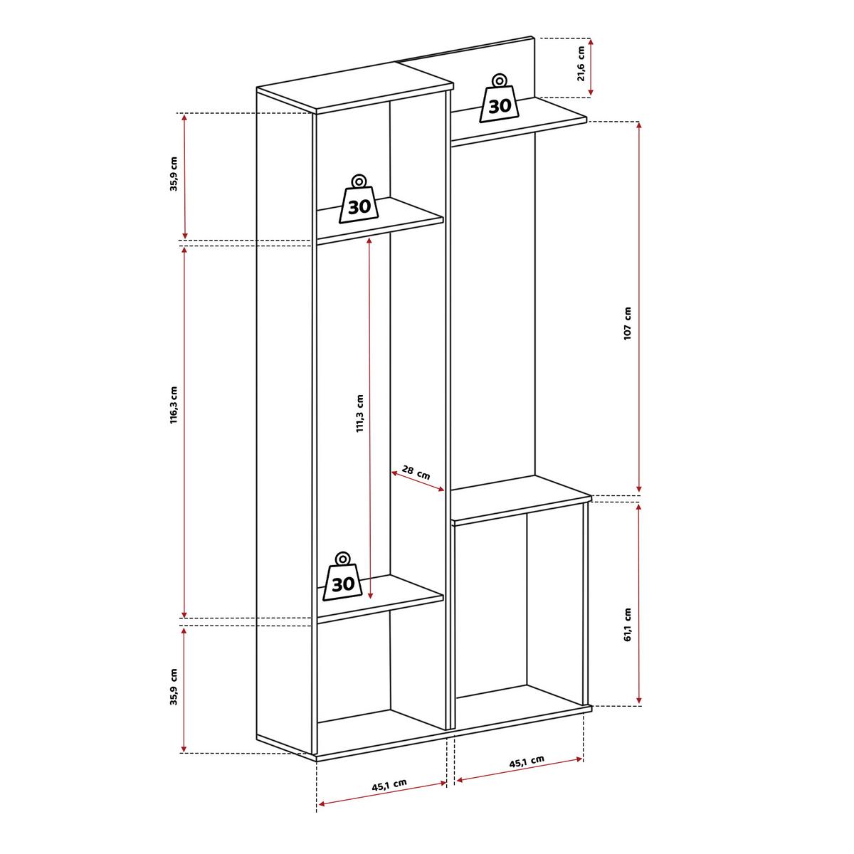 GARDEROBENSCHRANK mit Spiegel-mit Ablagen und Kleiderstange - Braun/Weiß, Holzwerkstoff (97/195/30cm) - Idohome