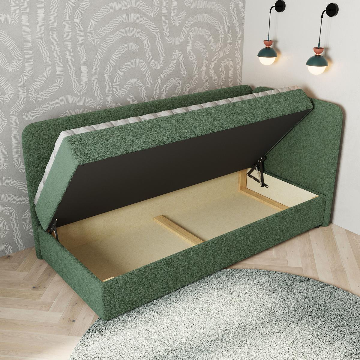 BOXBETT GINA 90x200 cm mit Matratze und Topper, H2+H3 - Grün - Grün, Holz (90/200cm) - MASSENO