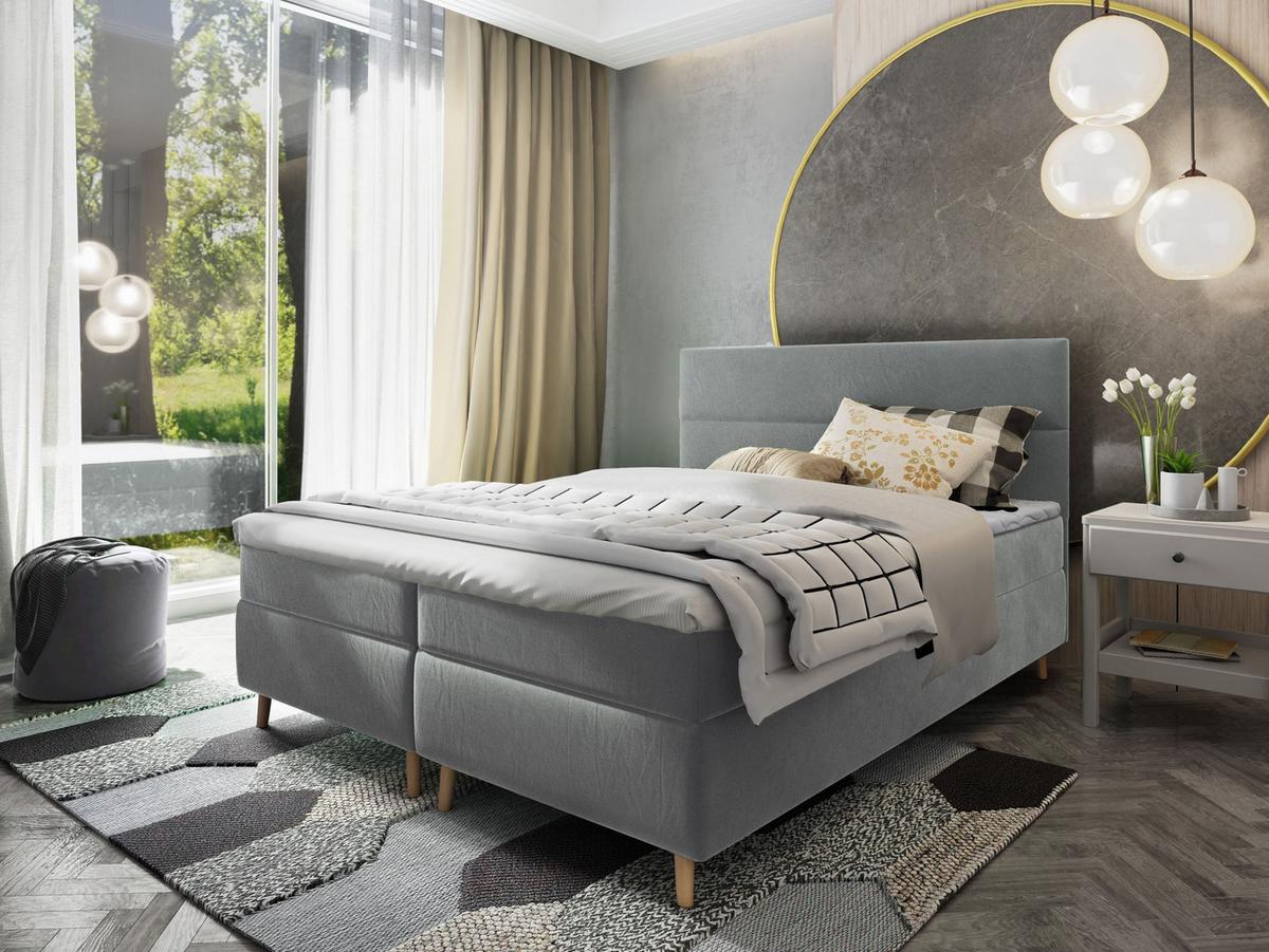 BOXBETT SANTA 160x200 cm mit Matratze und Topper - Hellgrau - Hellgrau, Holz (160/200cm) - MASSENO