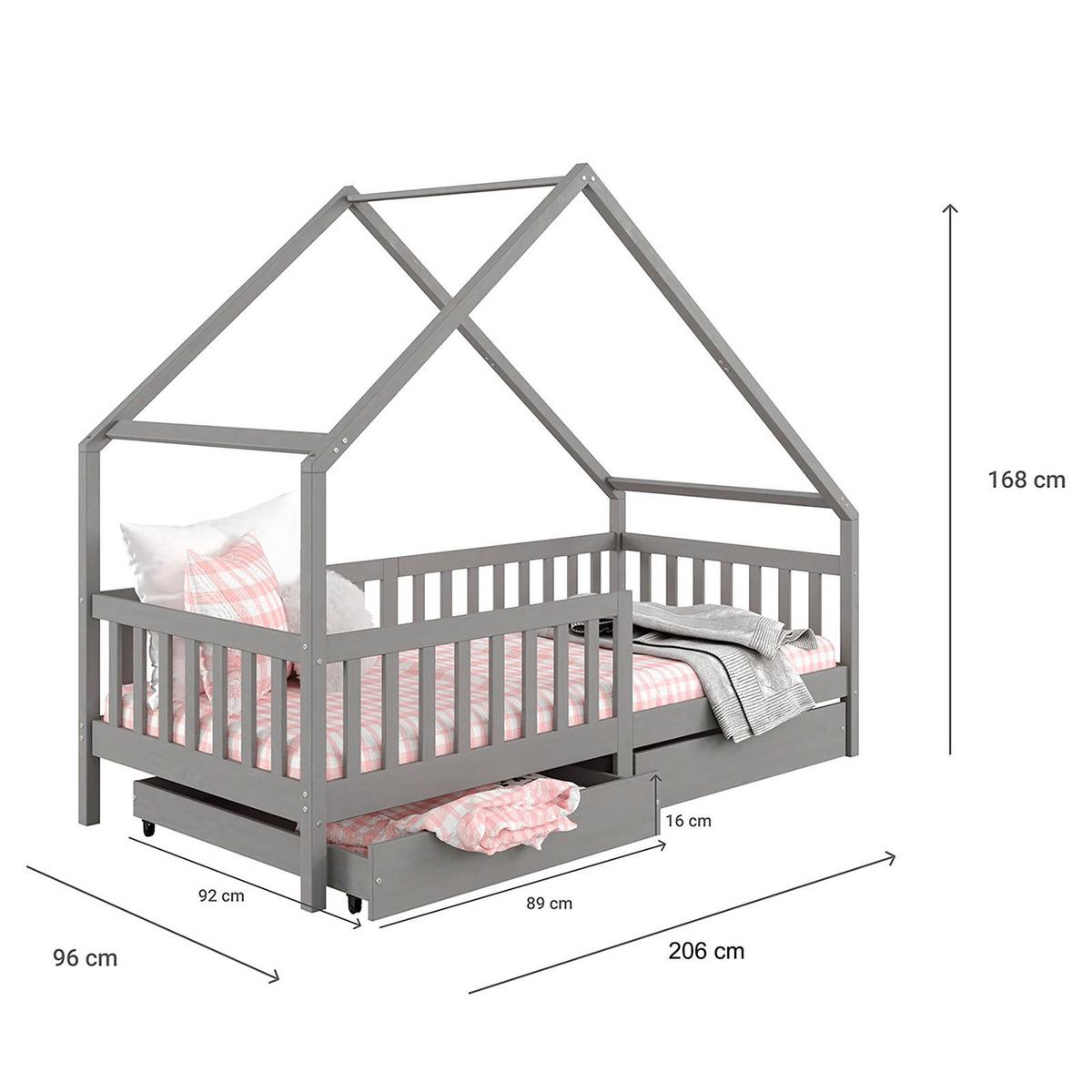 HAUSBETT ALVA 90X200 CM - Grau, Holz (96/168/206cm) - IDIMEX