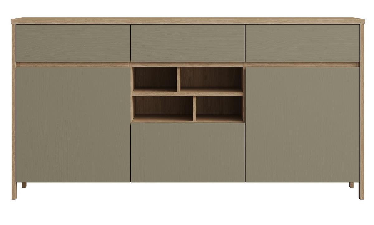 SIDEBOARD Salbei grün, Eiche, Kommode skandinavisch 164 cm, Soft-Close - Salbeigrün/Eichefarben, Holzwerkstoff/Metall (164/85/39cm) - Furn.Design