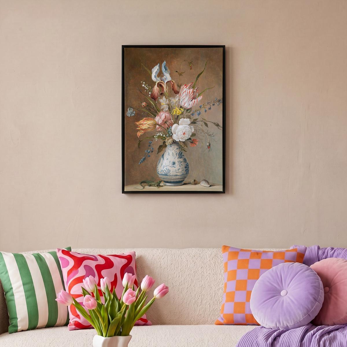 LEINWAND Bilder mit Rahmen - Alte Meister - Blumen - Balthasar van der Ast - 40x60 - Hellbraun, Textil (40/60cm) - MuchoWow
