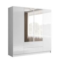 KLEIDERSCHRANK AUREL 4D2SZ mit Schubladen und Spiegel - Weiß Hochglanz, Holzwerkstoff (200/200/57cm) - Lookway