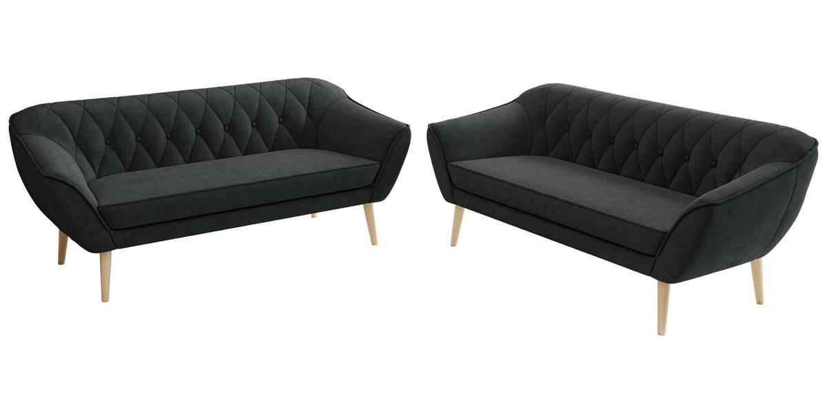 SITZGARNITUR PIRS 3+3 - Dunkelgrau Strukture - Holzbeine - Dunkelgrau/Buchefarben, Holzwerkstoff/Textil (180/75/74cm) - MKS