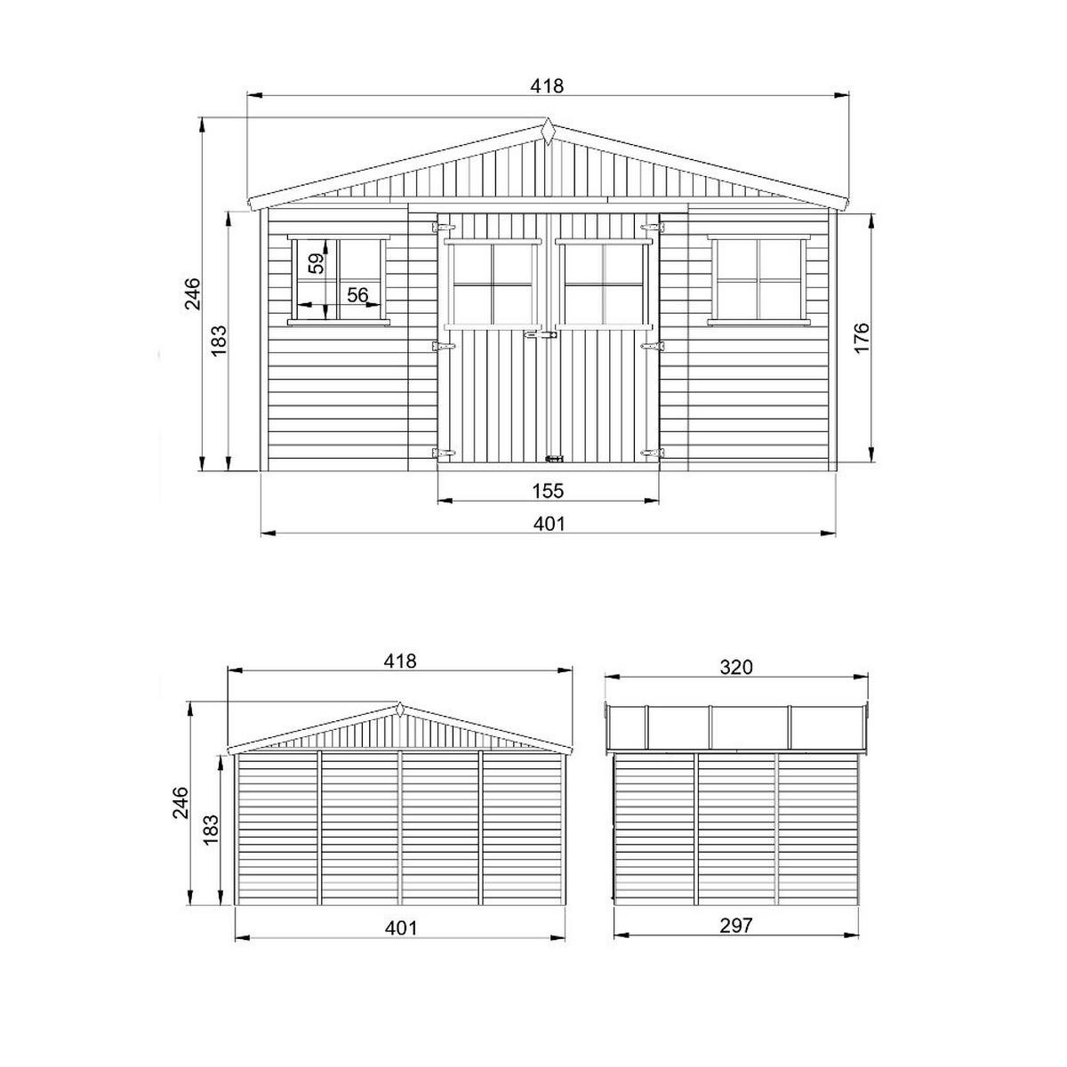 HOLZ-GARTENHAUS mit imprägnierten Boden- H246 x 418 x 320 cm/ 12 m² - Beige, Holz (418/246/320cm) - Timbela