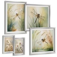 BILDER SET 5er Set - 50x50 cm & 20x30 cm & 40x60 cm Silberner Rahmen - Strandbretter, Surfboote, Vögel - Silberfarben, Kunststoff (40/60cm) - TULUP