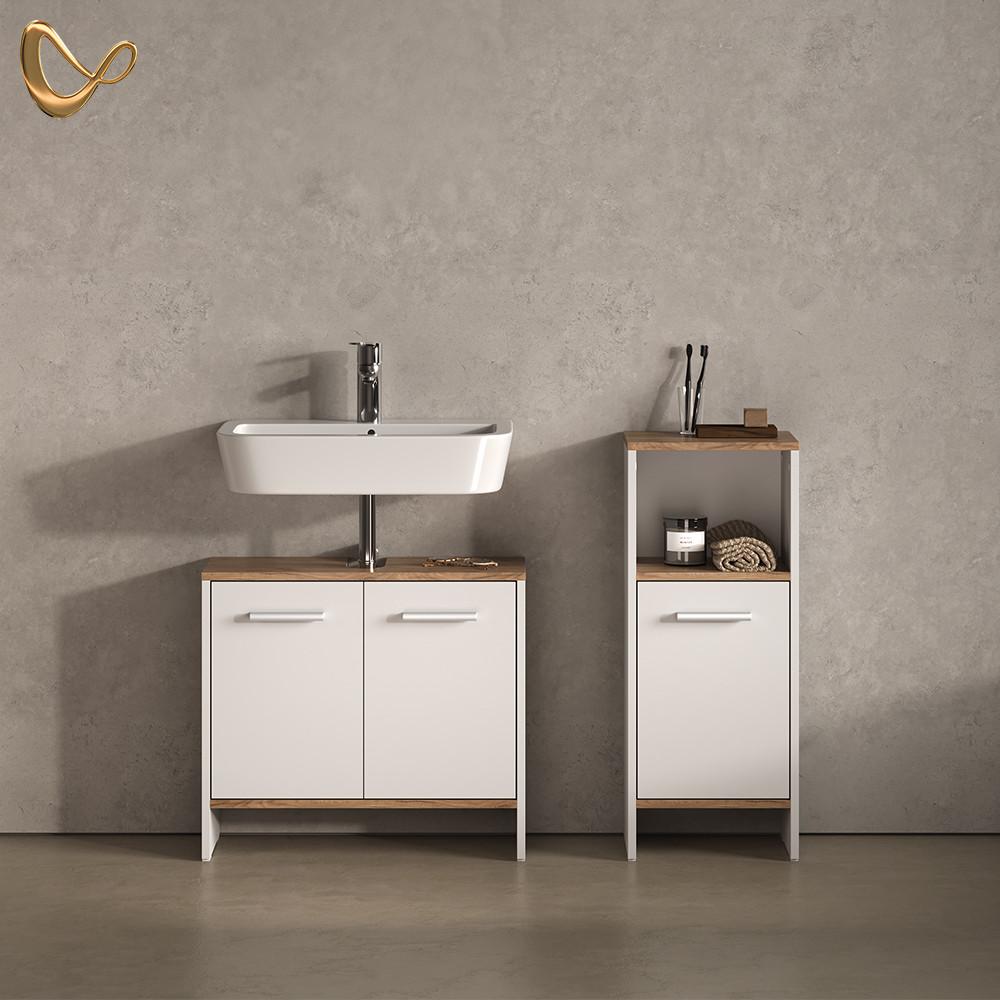 BADEZIMMERMÖBEL-SET Amalfi Weiß/Goldkraft Eiche 2 Teile - Honigeiche/Weiß, Holzwerkstoff (63.8/57/26.3cm) - Livinity®