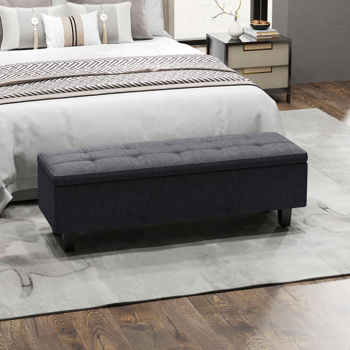 TRUHENBANK mit Stauraum, Polsterbank mit Leinenoptik, Holzbeine, Dunkelgrau - Dunkelgrau, Textil (40/45/138cm) - HOMCOM