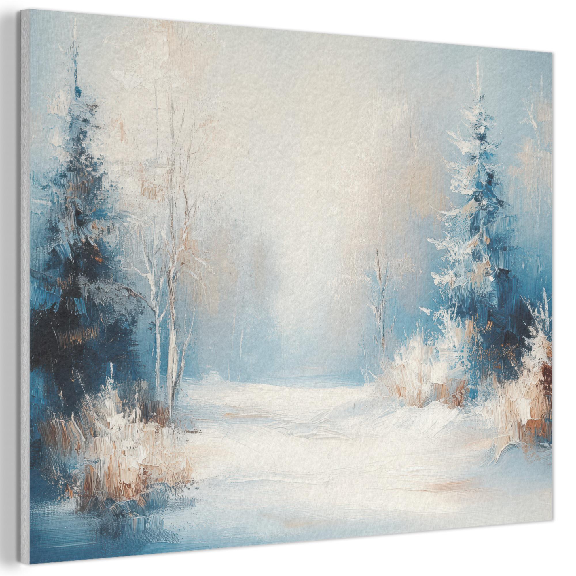 AKUSTIKBILD Wald - Winter - Natur - Abstrakt - Schnee Wanddeko 70x50 cm - Weiß, Kunststoff (70/50/0.9cm) - MuchoWow