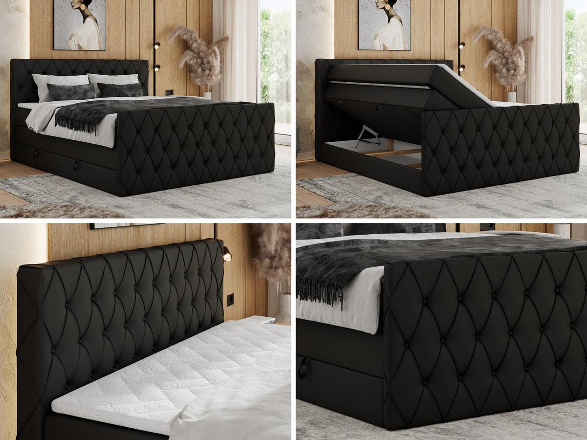 BOXSPRINGBETT MIREN KING DUO 200/200 Schwarz Kunstleder - H3 - Schwarz, Holz/Textil (200/200cm) - MKS
