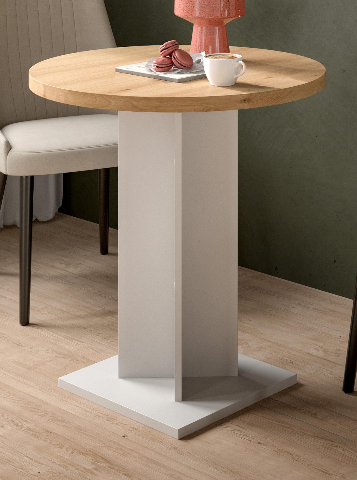 ESSTISCH Eiche Artisan, weiß, Küchentisch rund Ø 70 cm - Eiche Artisan/Weiß, Holzwerkstoff (70/70/76cm) - Inn.Furn