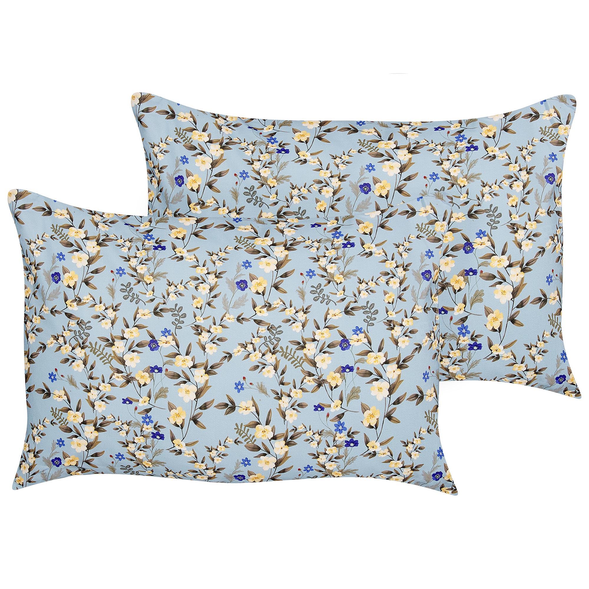 GARTENKISSEN 2er-Set Blumenmuster blau 40/60 cm Valloria - Hellblau, Textil (60/40cm) - Beliani