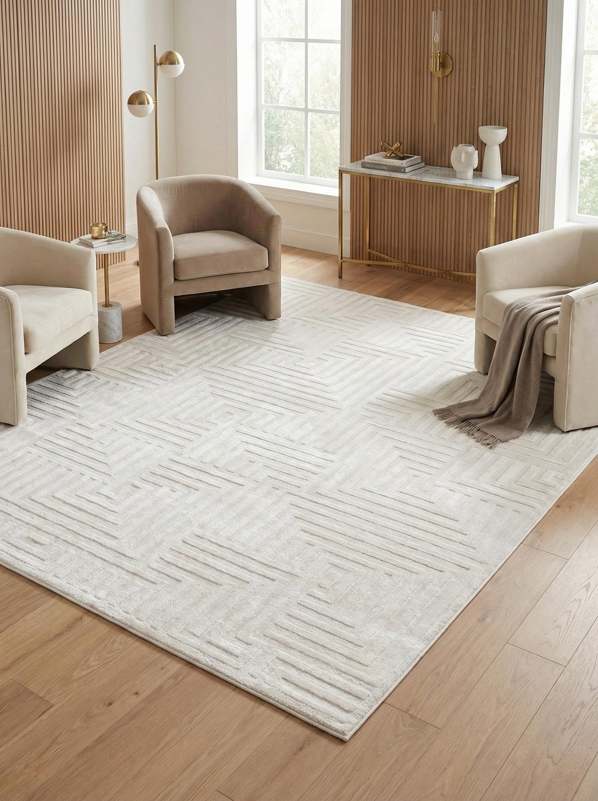 TEPPICH Kurzflor ILLER in Creme, mit 3D-Design, aus Jute, Florhöhe 12 mm, 120 x 170 cm - Beige, Textil (170/120cm) - KADIMA DESIGN