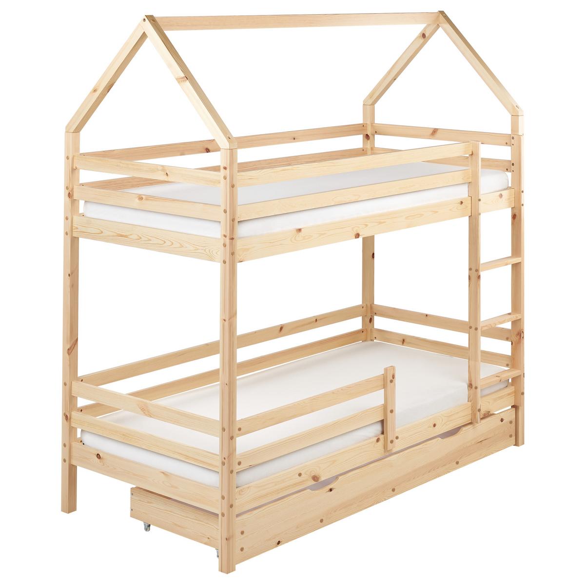 HOCHBETT mit Schaubladen 90x200 cm Braun Girgols - Hellbraun, Holz (90/200cm) - Beliani