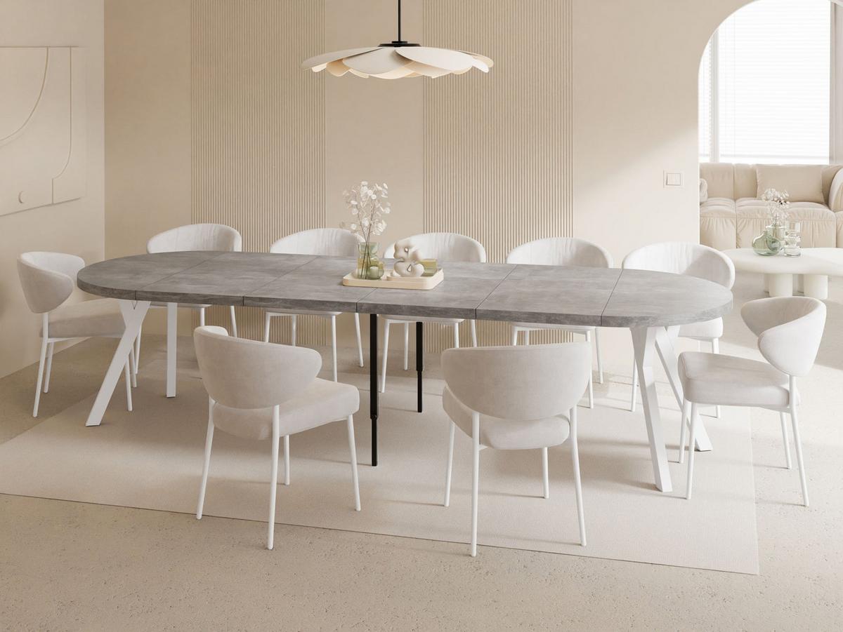 ESSTISCH Twixy XXL groß rund oval ausziehbar, Beton Grau 100-300/100/76 cm - Hellgrau/Weiß, Holz/Holzwerkstoff (100/300/76cm) - WFL GROUP
