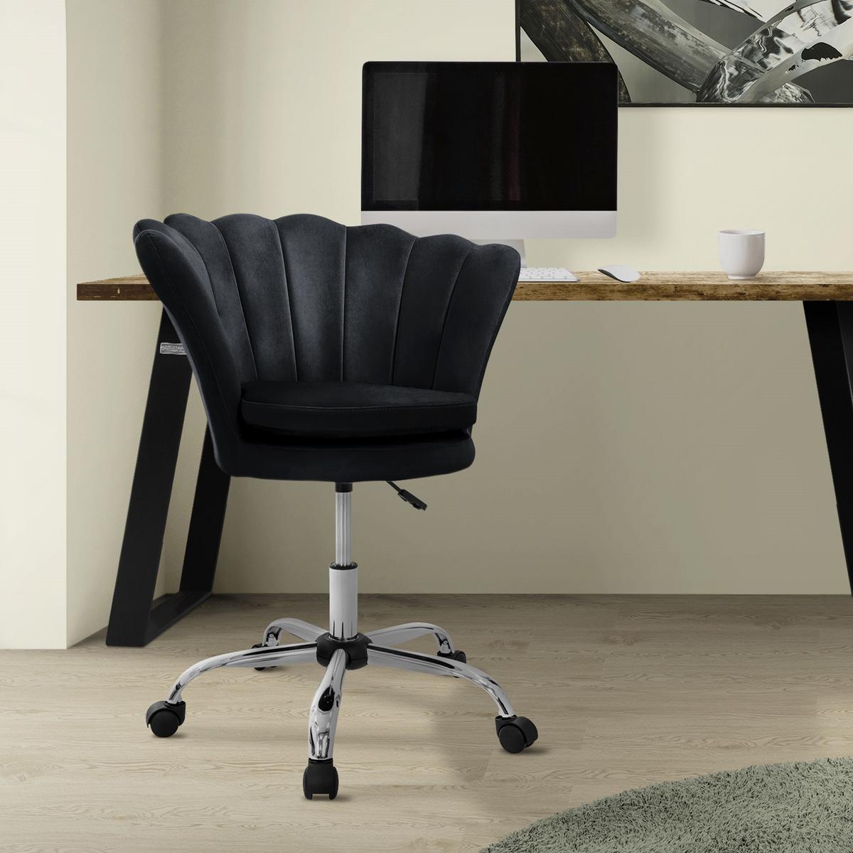 BÜROSTUHL Samt Schwarz - Schwarz, Metall (68/90/68cm) - ML-DESIGN