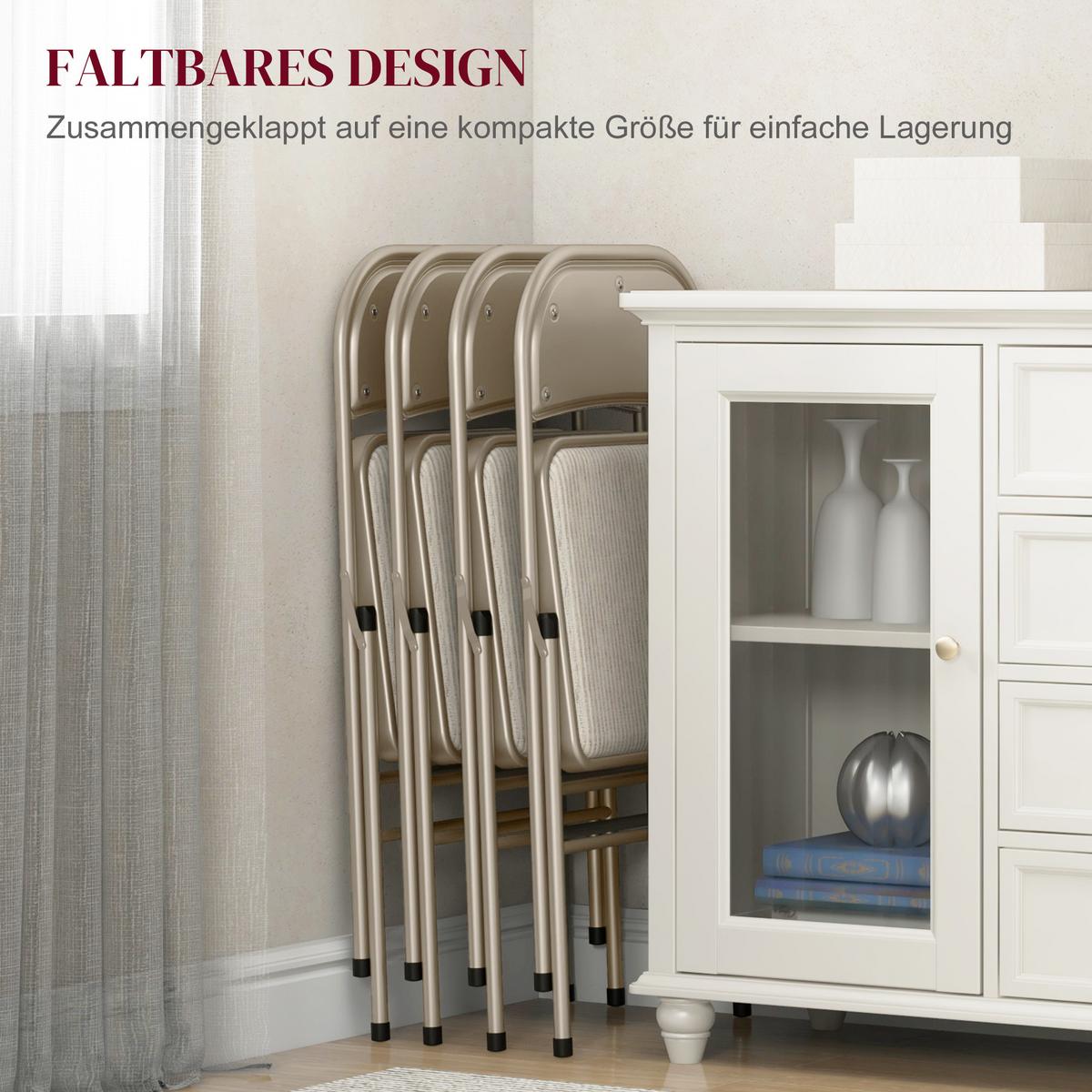 KLAPPSTUHL 4er Set Polyester Stahl Beige - Beige, Textil/Metall (46/78/45cm) - HOMCOM