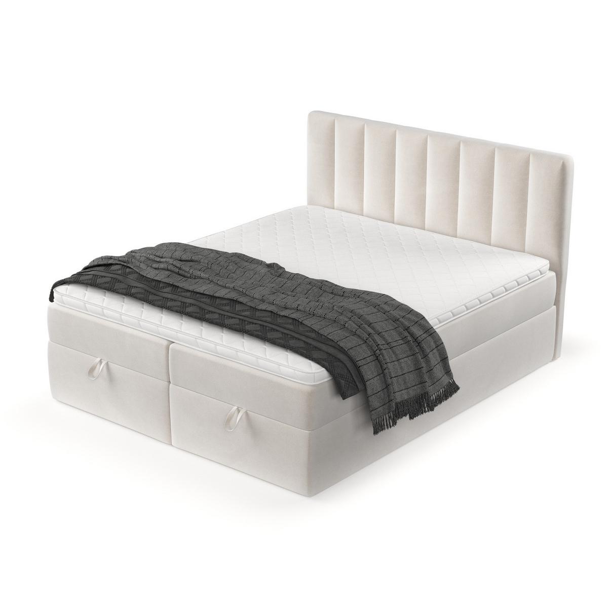 BOXBETT Lusso 180/200 cm Creme im Paros Stoff - Creme/Schwarz, Holz/Holzwerkstoff (180/200cm) - AltaBeds