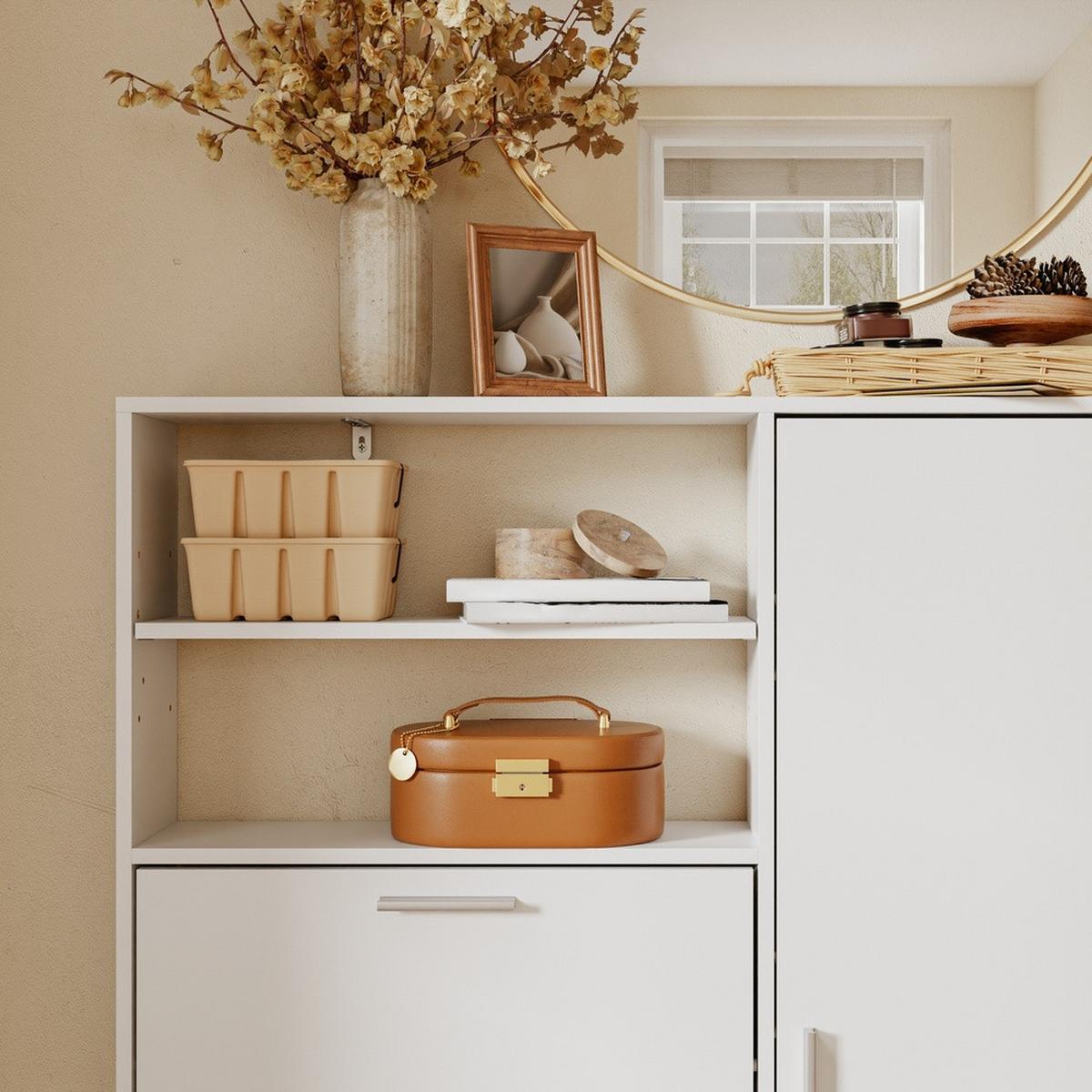 SCHUHSCHRANK mit klappbaren Fächern und Türfach FSR230 - Weiß, Holzwerkstoff (83/117.5/14cm) - SoBuy