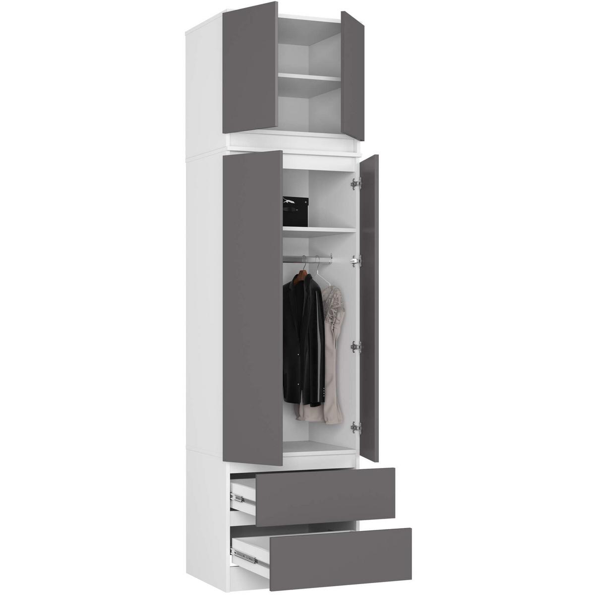 KLEIDERSCHRANK Weiß, Graphit Grau 234/60/51 - Weiß, Holzwerkstoff (60/234/51cm) - RAUMHIRSCH FURNITURE