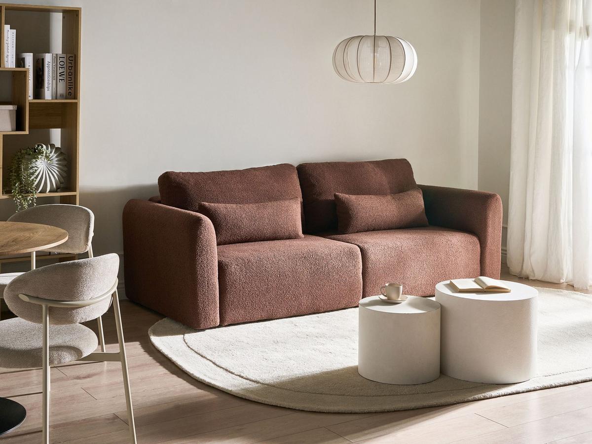 SCHLAFSOFA 3-Sitzer Bouclé Braun mit Stauraum Vaxholm - Braun, Textil (232/86/87cm) - Beliani
