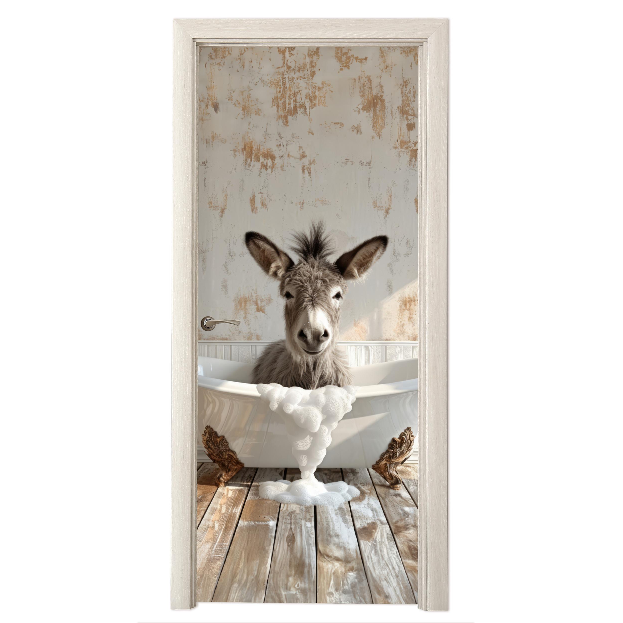 TÜRAUFKLEBER Esel - Tier - Vintage - Badewanne Room Decor 85x205 cm - Türtapete - Eichefarben, Kunststoff (85/0.1/205cm) - MuchoWow