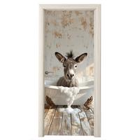 TÜRAUFKLEBER Esel - Tier - Vintage - Badewanne Room Decor 85x205 cm - Türtapete - Eichefarben, Kunststoff (85/0.1/205cm) - MuchoWow