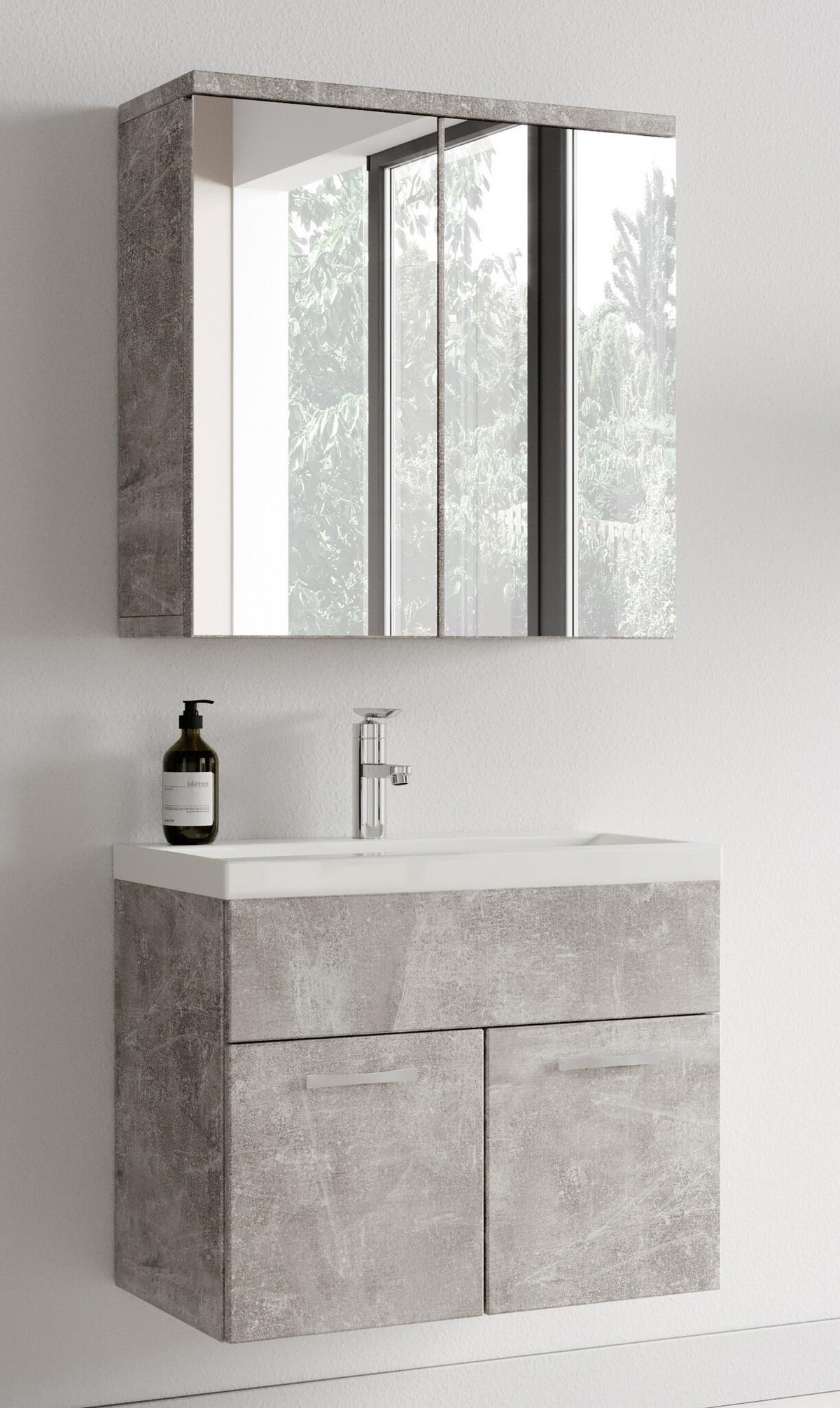 BADMÖBEL-SET Montreal 3 Teile Beton Grau - 60 x 35 x 51 cm - Grau, Holz (60/53/35cm) - Badplaats