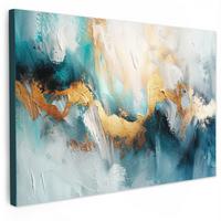 LEINWANDBILD Abstrakt - Kunst - Gold - Blau Wanddeko 90x60 cm - Petrol, Textil (90/60cm) - MuchoWow