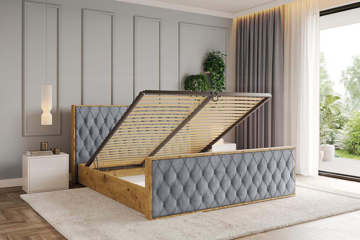 POLSTERBETT mit Bettkasten, Fußteil und Lattenrost, Boxbett ohne Matratze - ENZO5-Z 200x200 Grau - Grau, Holzwerkstoff/Textil (200/200cm) - ALTDECOR