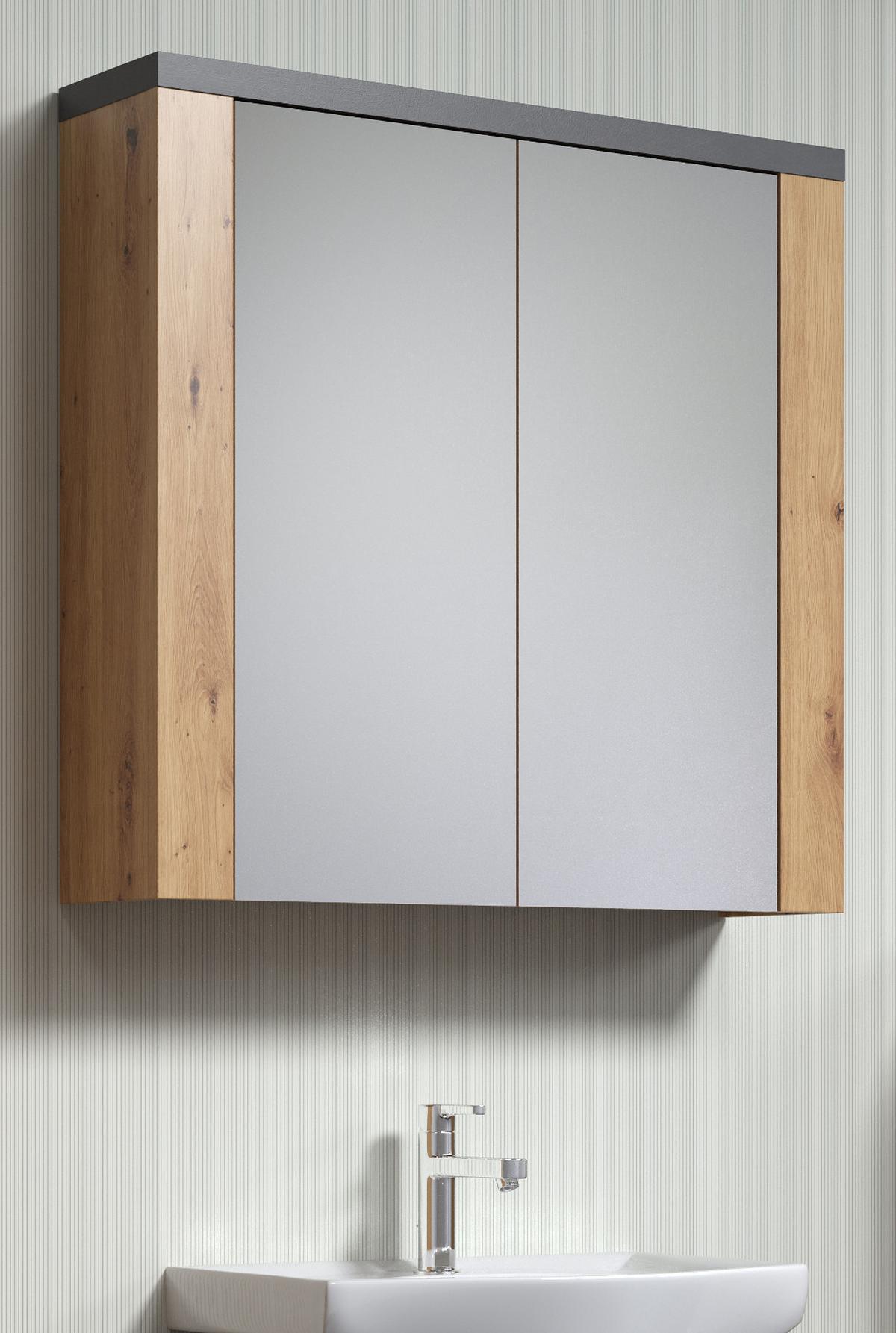 SPIEGELSCHRANK Eiche Artisan, grau 79 x 78 cm, Badschrank 2-türig - Eiche Artisan/Grau, Glas/Holzwerkstoff (78/78/20cm) - Top.Furn