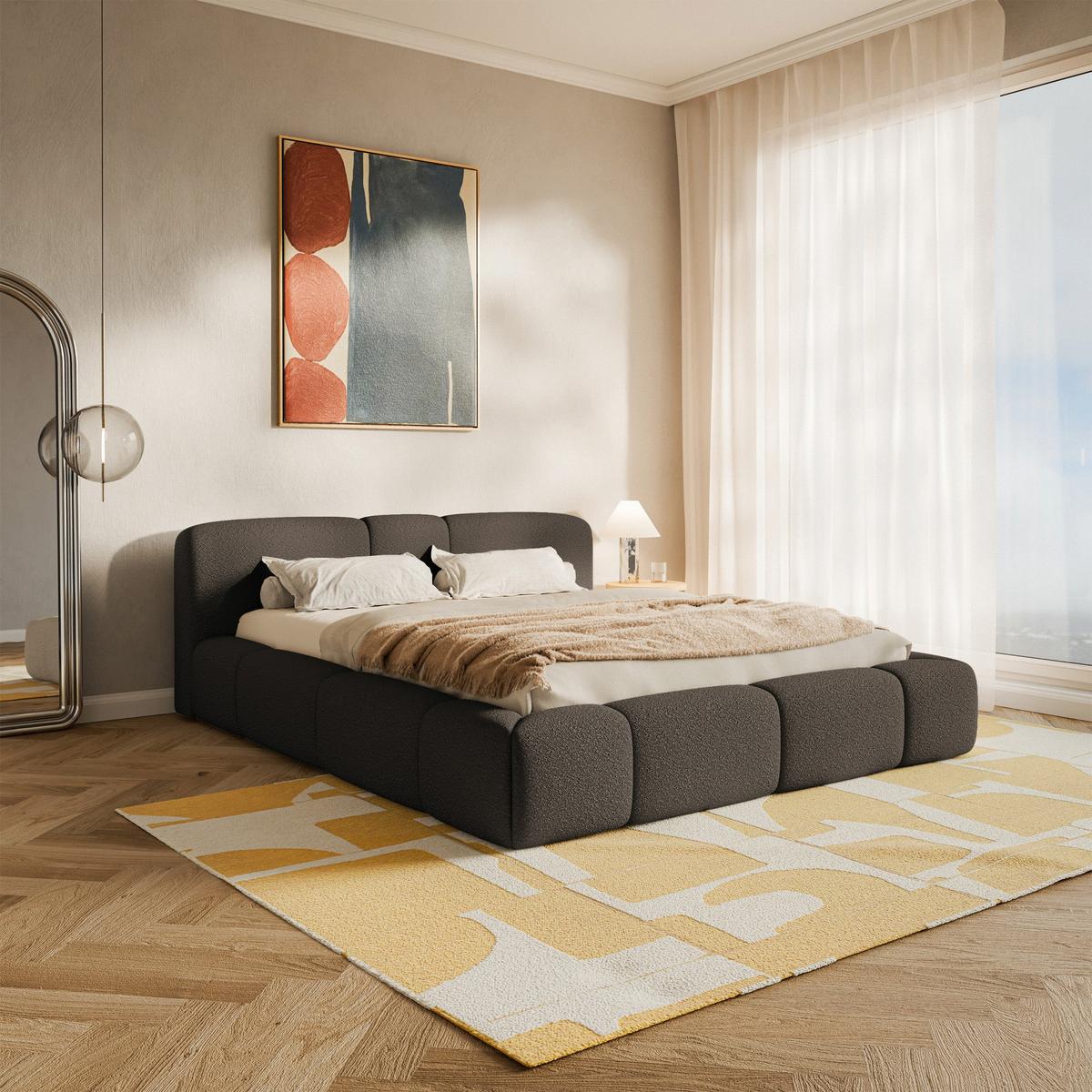 POLSTERBETT Bowia, Braun Bouclé, 160x200 cm - Schwarz/Braun, Textil (160/200cm) - Selsey