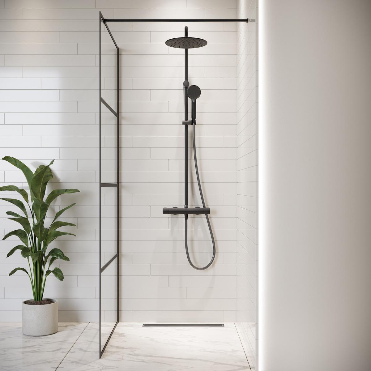 DUSCHWAND Essos - 60 x 200 cm - Schwarz - Walk-In Duschabtrennung aus Sicherheitsglas - Schwarz, Glas (60/200cm) - Badplaats