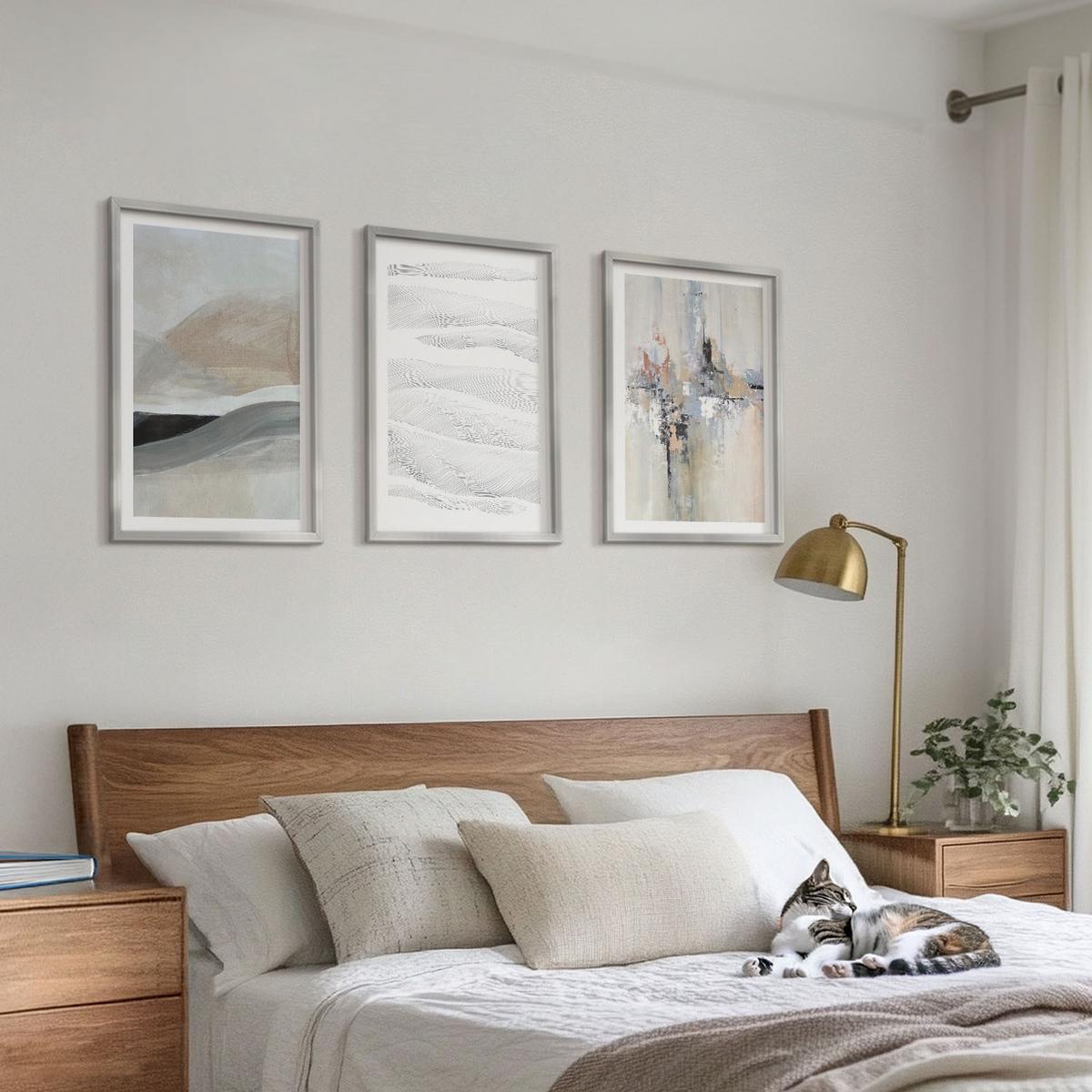 BILDER SET 3er Set - 40x60 cm Silberner Rahmen - Abstrakte Erdmuster - Silberfarben, Kunststoff (40/60cm) - TULUP