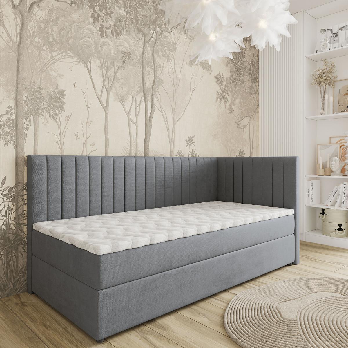 BOXBETT ARIS 80x200 cm mit Matratze und Topper, H2+H3 - Grau - Grau, Holz (80/200cm) - MASSENO