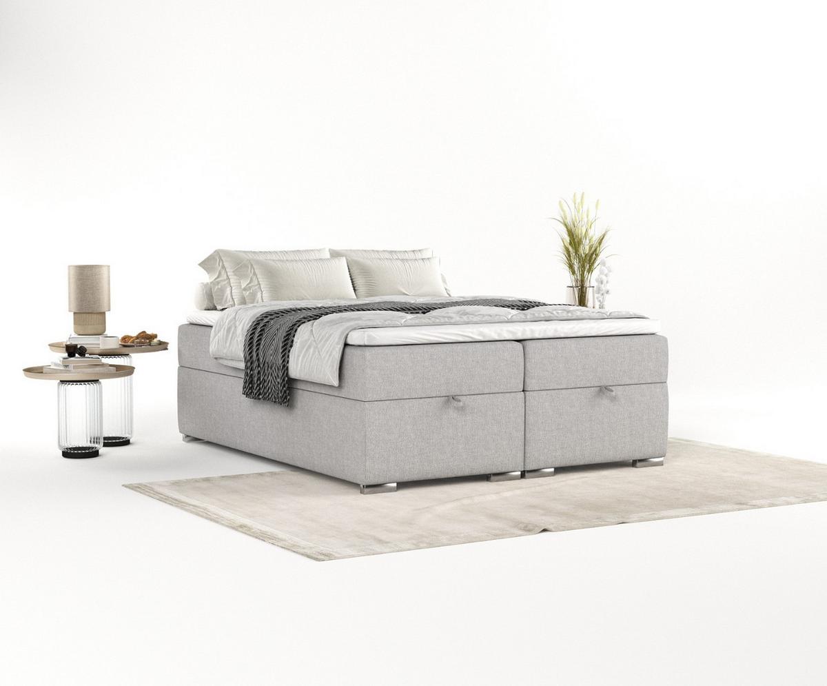 BOXBETT Reto 180/200 cm Graubeige im Megan Stoff - Chromfarben/Grau, Holz/Holzwerkstoff (180/200cm) - AltaBeds
