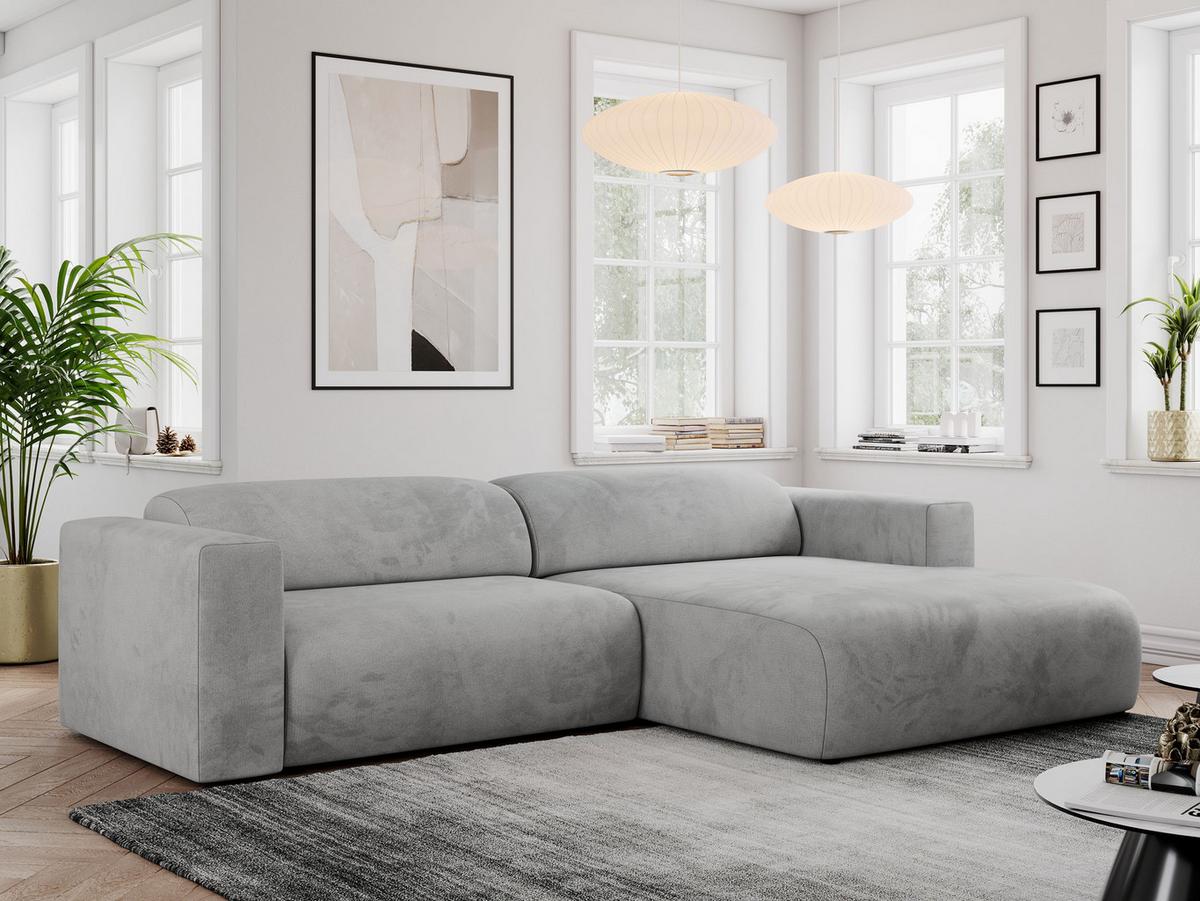 OFERTA WYCOFANA ECKSOFA PASADENA Hellgrau Velvet Rechts Seite - Hellgrau/Schwarz, Kunststoff/Textil (288/180cm) - MKS