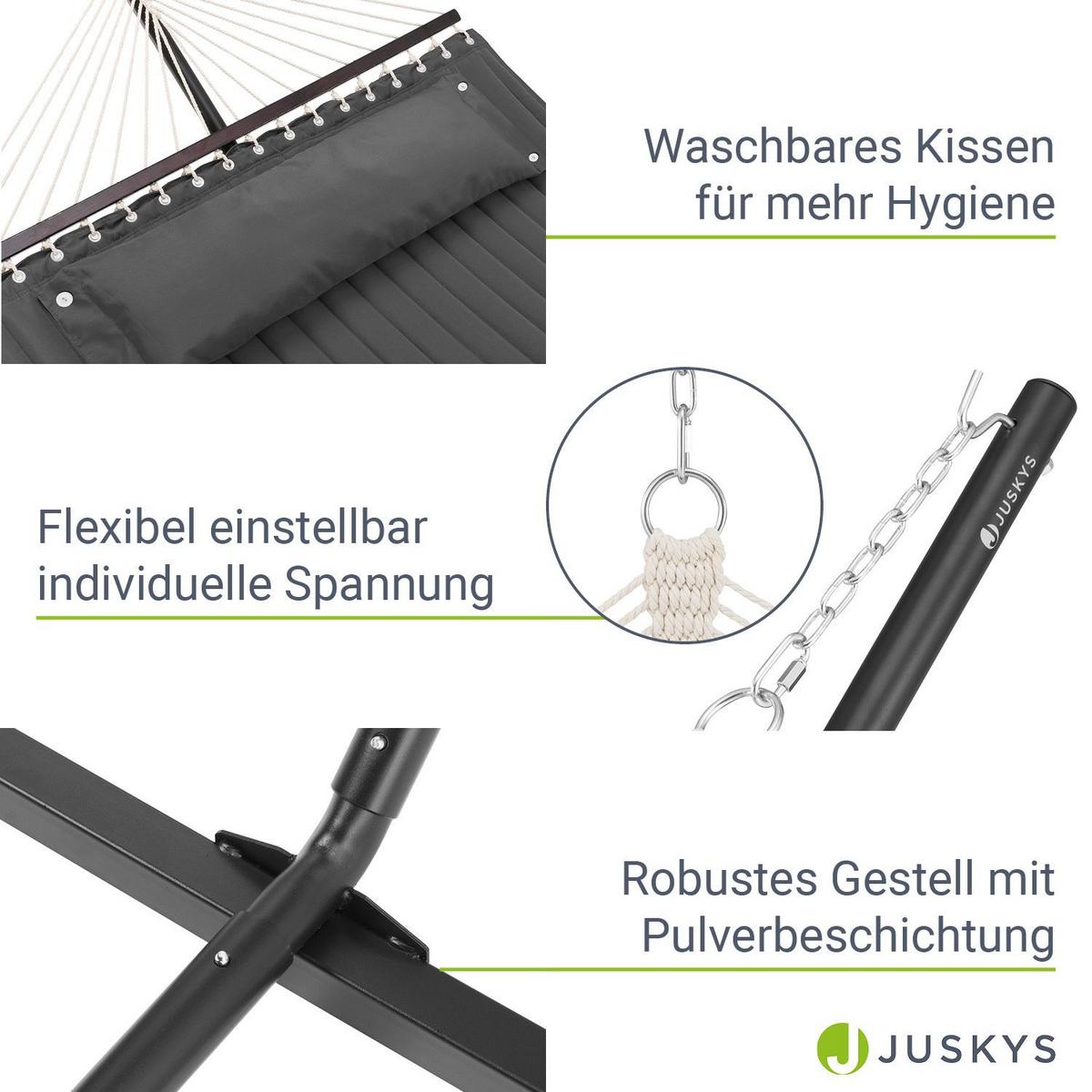 HÄNGEMATTE Cata anthrazit 360x120x115 cm inkl. Kissen - Anthrazit, Textil/Metall (140/115/360cm) - Juskys