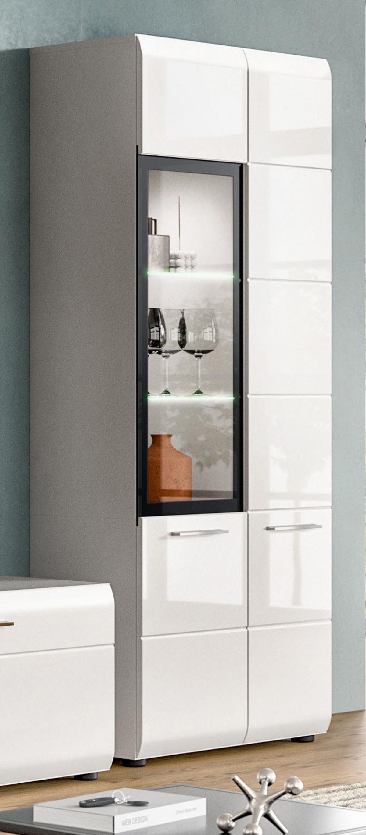 VITRINE weiß Hochglanz 60 x 160 cm, Vitrinenschrank mit 10 Fächern - Weiß Hochglanz/Silberfarben, Glas/Holzwerkstoff (60/160/34cm) - Inn.Furn