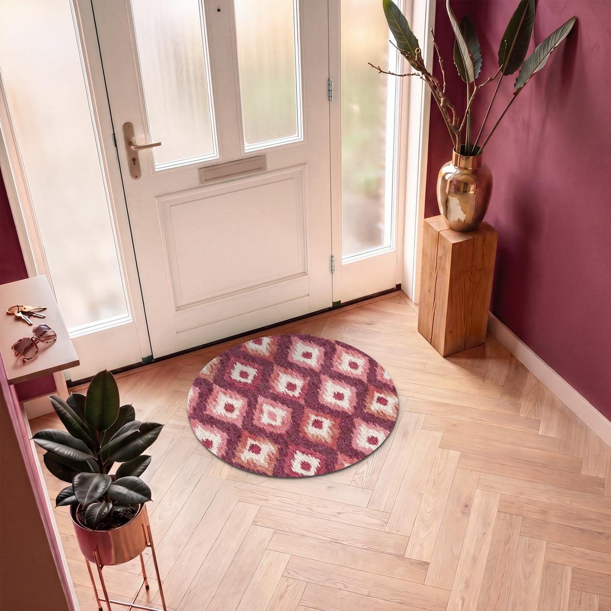 FUSSMATTE Diamantformen - Rosa - Muster - Textur Flurteppich 90x90 cm - Beere, Kunststoff (90/0.4cm) - MuchoWow