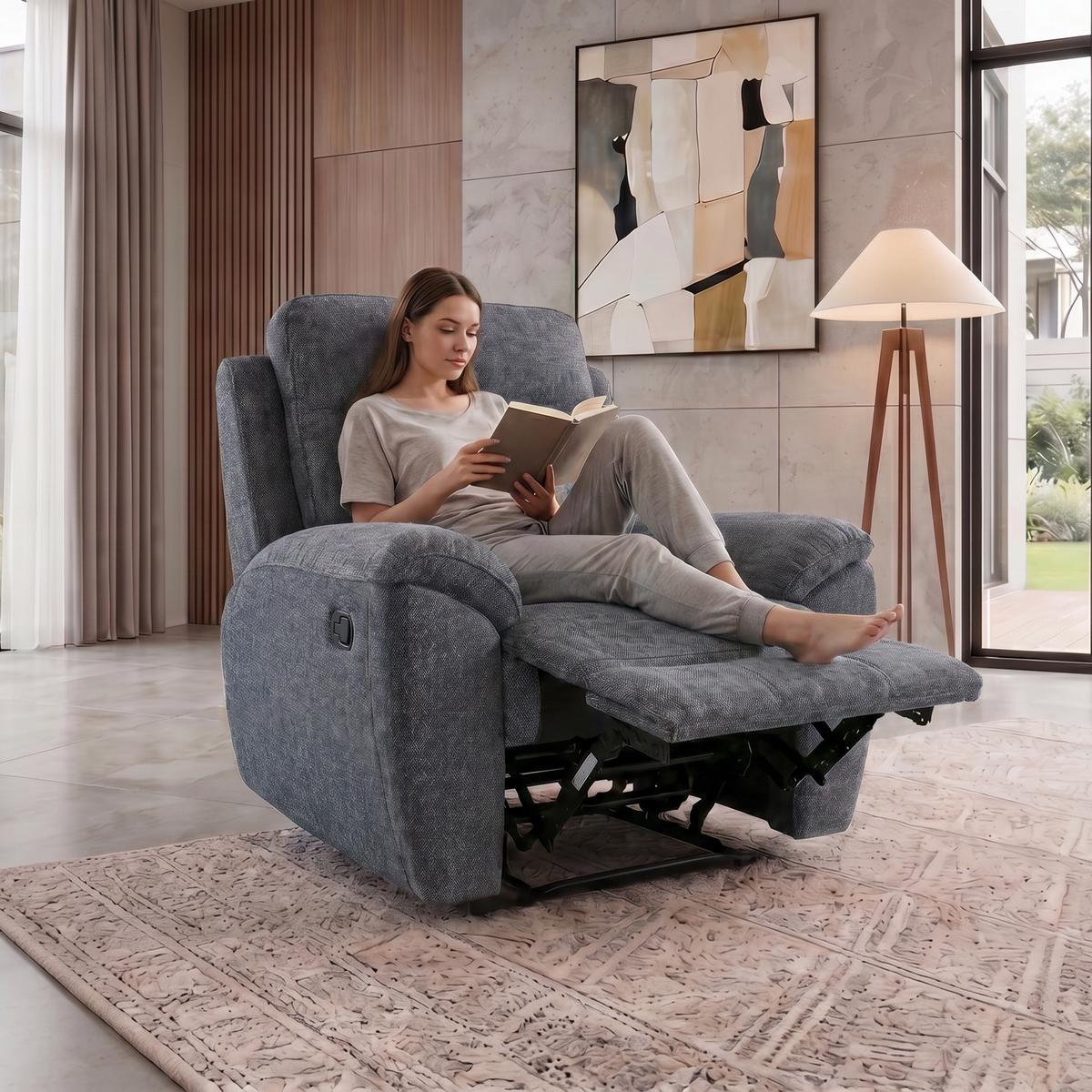 RELAXSESSEL Dolce, Fernsehsessel mit Relaxfunktion, 98 cm, Dunkelgrau, Chenille - Dunkelgrau, Textil (98/106/100cm) - Beautysofa