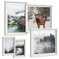 BILDER SET 5er Set - 50x50 cm & 20x30 cm & 40x60 cm Weißer Rahmen - Bergstrände Wolken Wasser - Weiß, Kunststoff (40/60cm) - TULUP