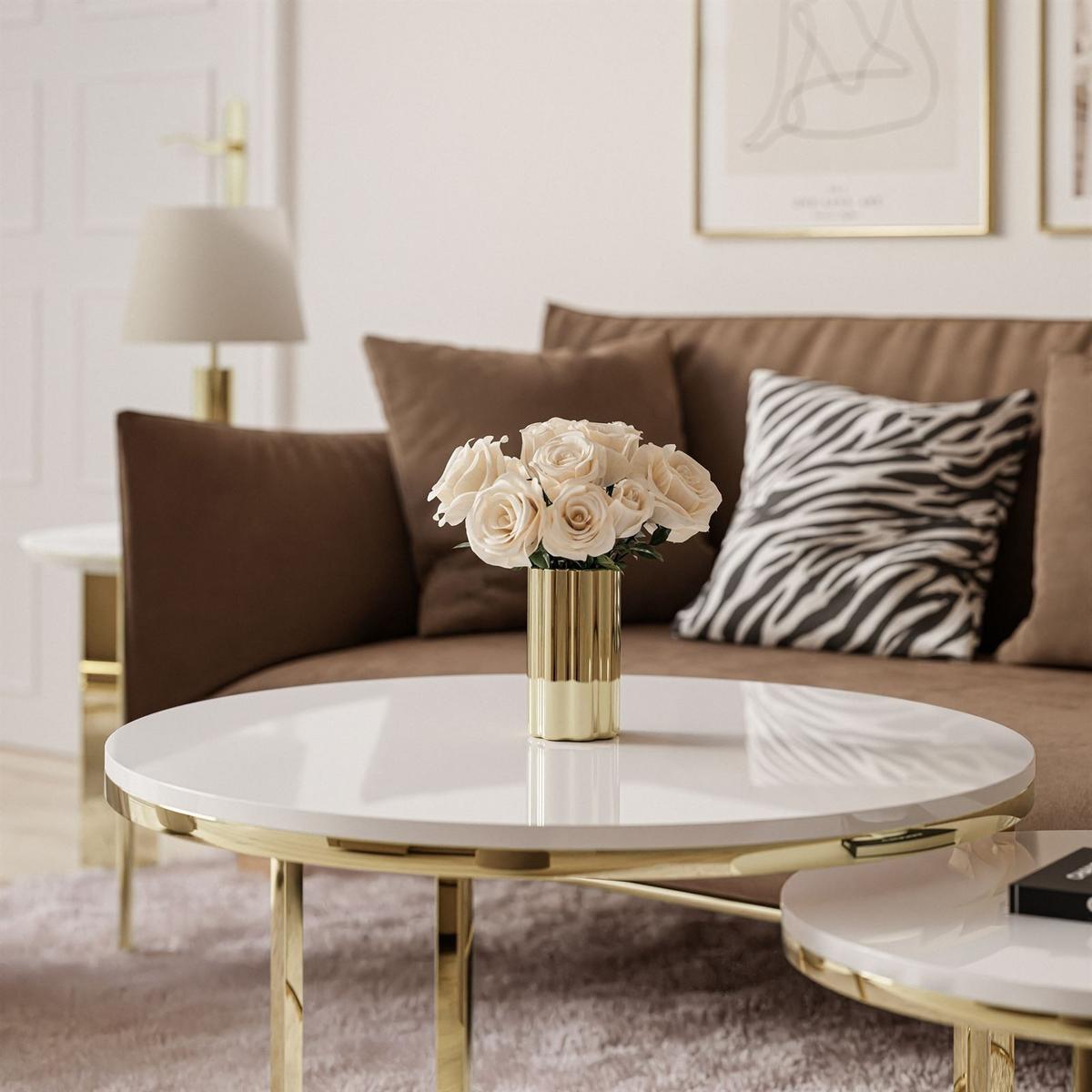 COUCHTISCH CIRI 2-in-1 CHROME gold - Goldfarben/Weiß, Holzwerkstoff (70/70/48cm) - Lookway