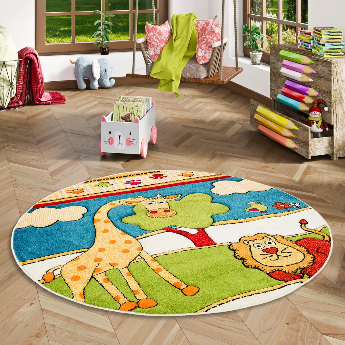 KINDER TEPPICH SAVONA KIDS LUSTIGE ZOOWELT RUND - Multicolor, Textil (200/200cm) - Pergamon