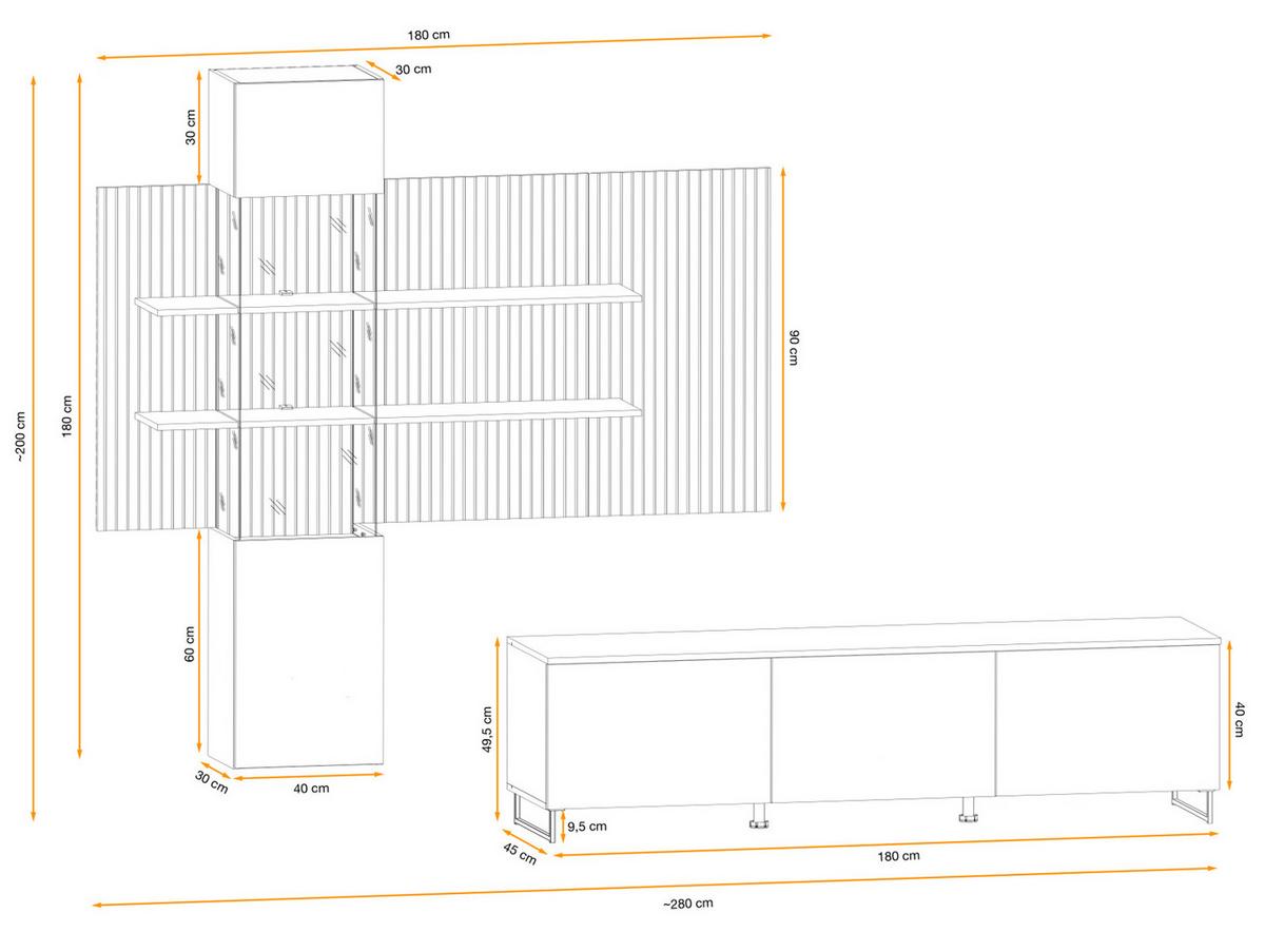 WOHNWAND Sand matt, Eiche Artisan 280 cm, Schrankwand inklusive LED Beleuchtung - Sandfarben/Schwarz, Holzwerkstoff/Kunststoff (280/200/45cm) - Furn.Design
