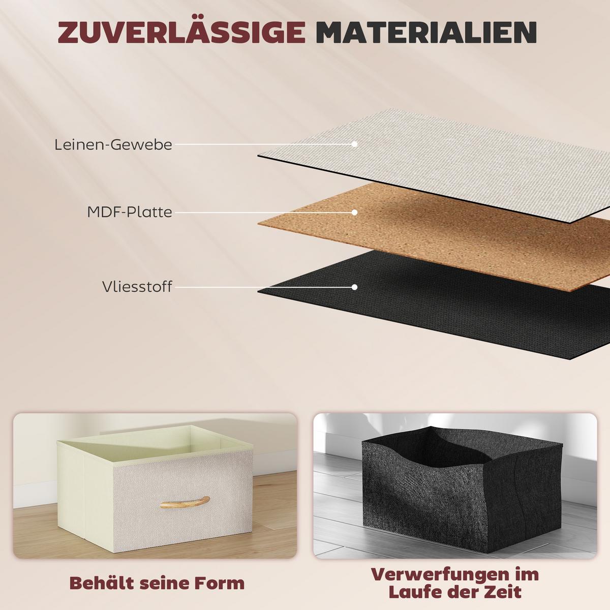 KOMMODE Schrank mit 8 Schubladen aus Stoff, Haken, Seitentasche, Stahlrahmen - Beige/Naturfarben, Holz/Textil (30/94.5/86cm) - HOMCOM